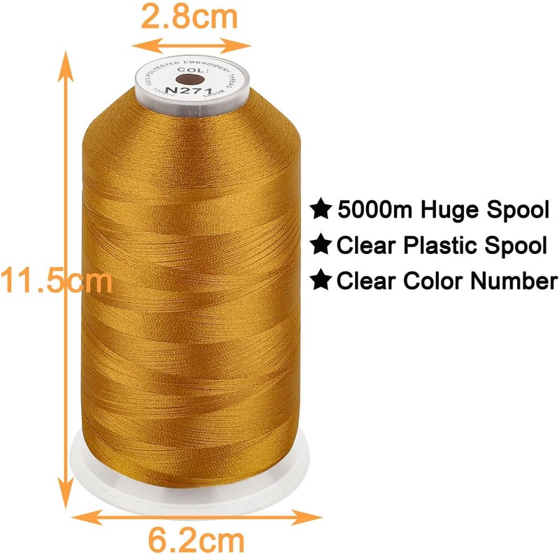 New brothread - Single Huge Spool 5000M Each Polyester Embroidery Machine Thread 40WT for Commercial and Domestic Machines - Yellow Ocher(Janome Color) - Image 2